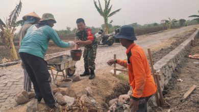 Photo of Babinsa Koramil Kedamean Bantu Pembuatan TPT Jalan Penghubung Antar Desa